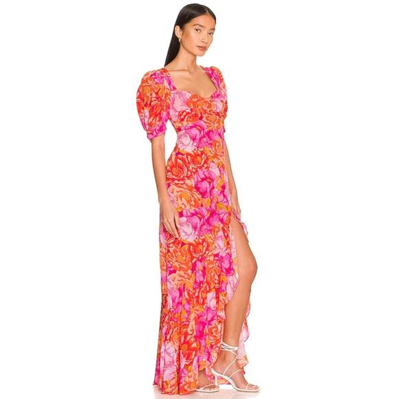 Lovers and Friends Morgan Maxi Dress Blouson Sleeves Chai Floral Print Size XS - Picture 2 of 16